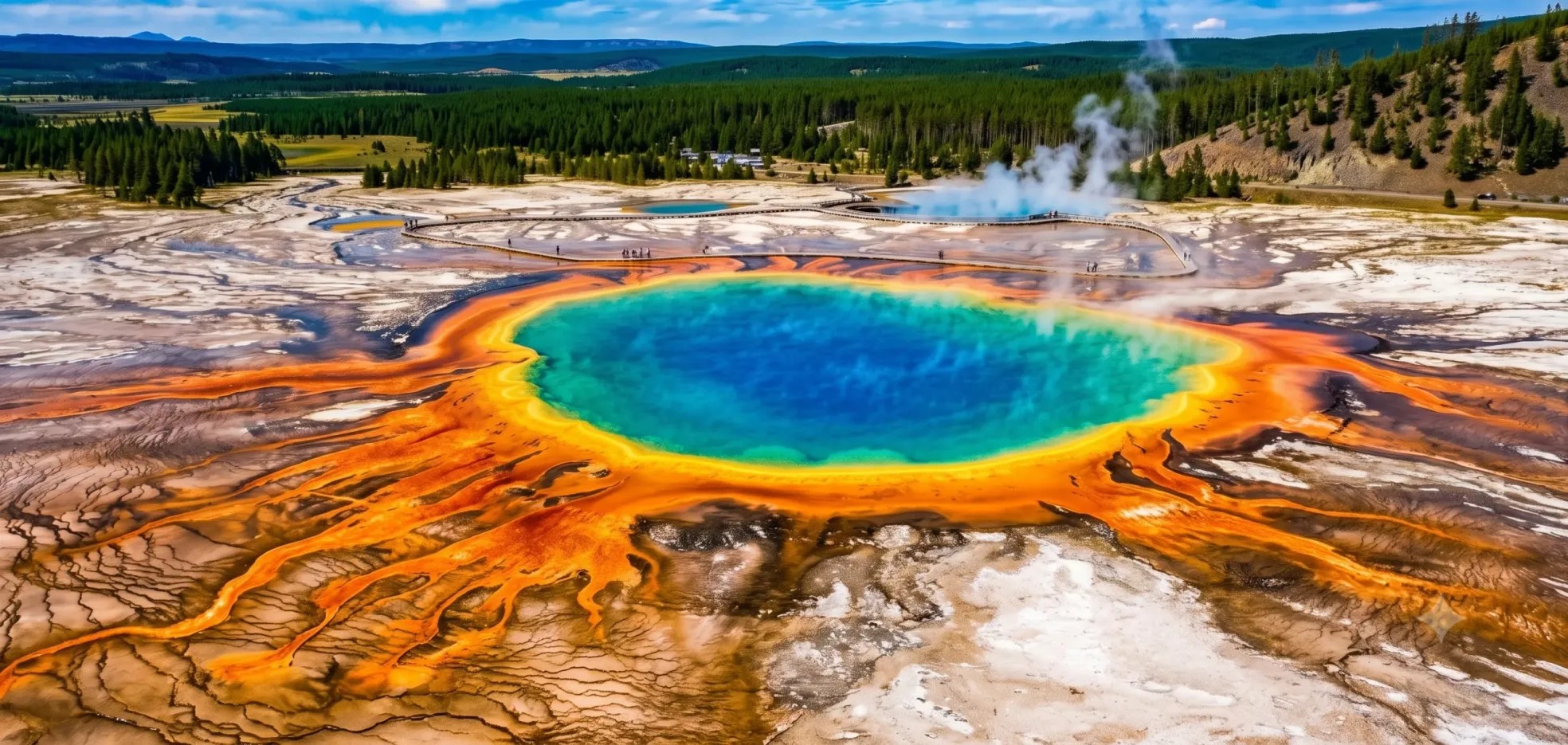 Grand Prismatic Spring aerial view, Yellowstone National Park — Bing Mountain tours