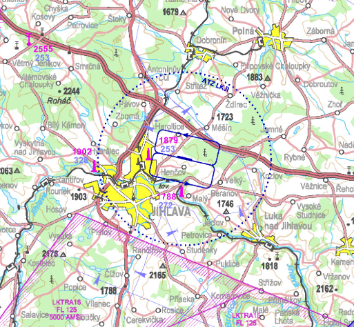 Přehledová VFR mapa letiště Jihlava LKJI – ATZ
