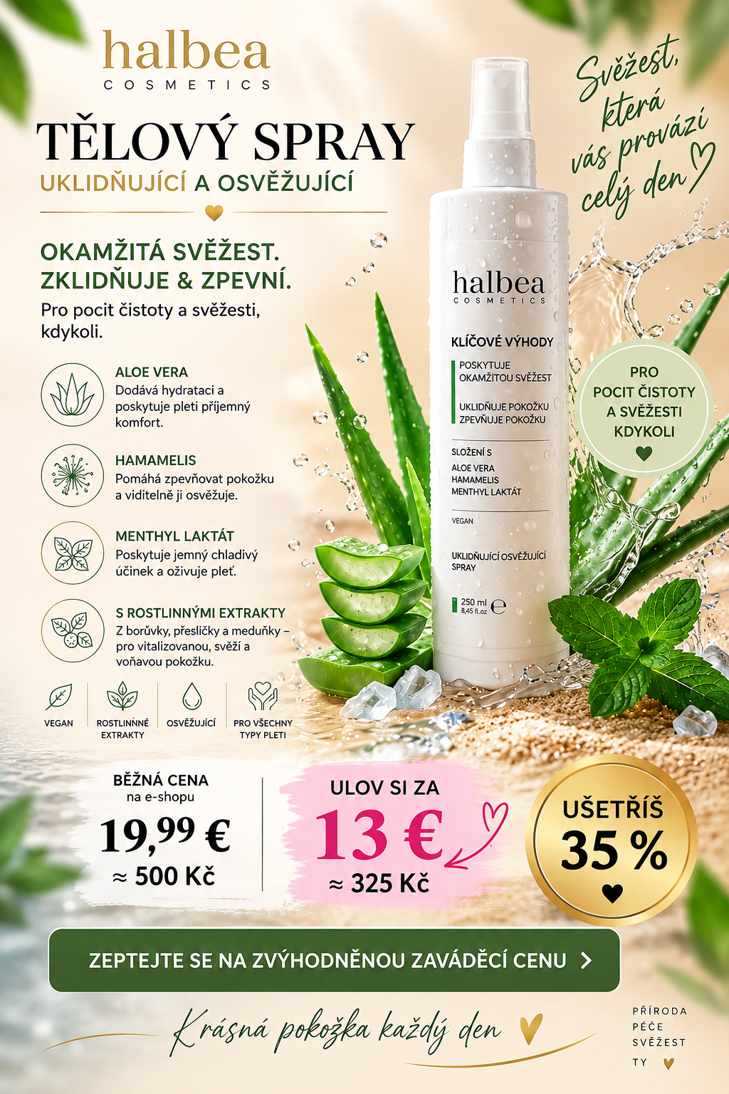 Tělový spray – uklidňující a osvěžující, 250 ml