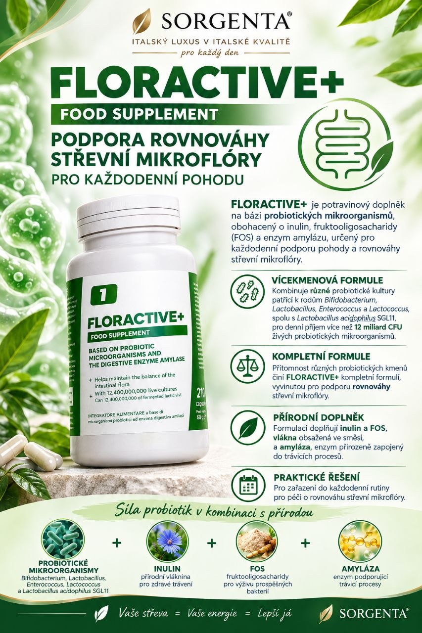 Potravinový doplněk FLORACTIVE+ pro podporu střevní mikroflóry