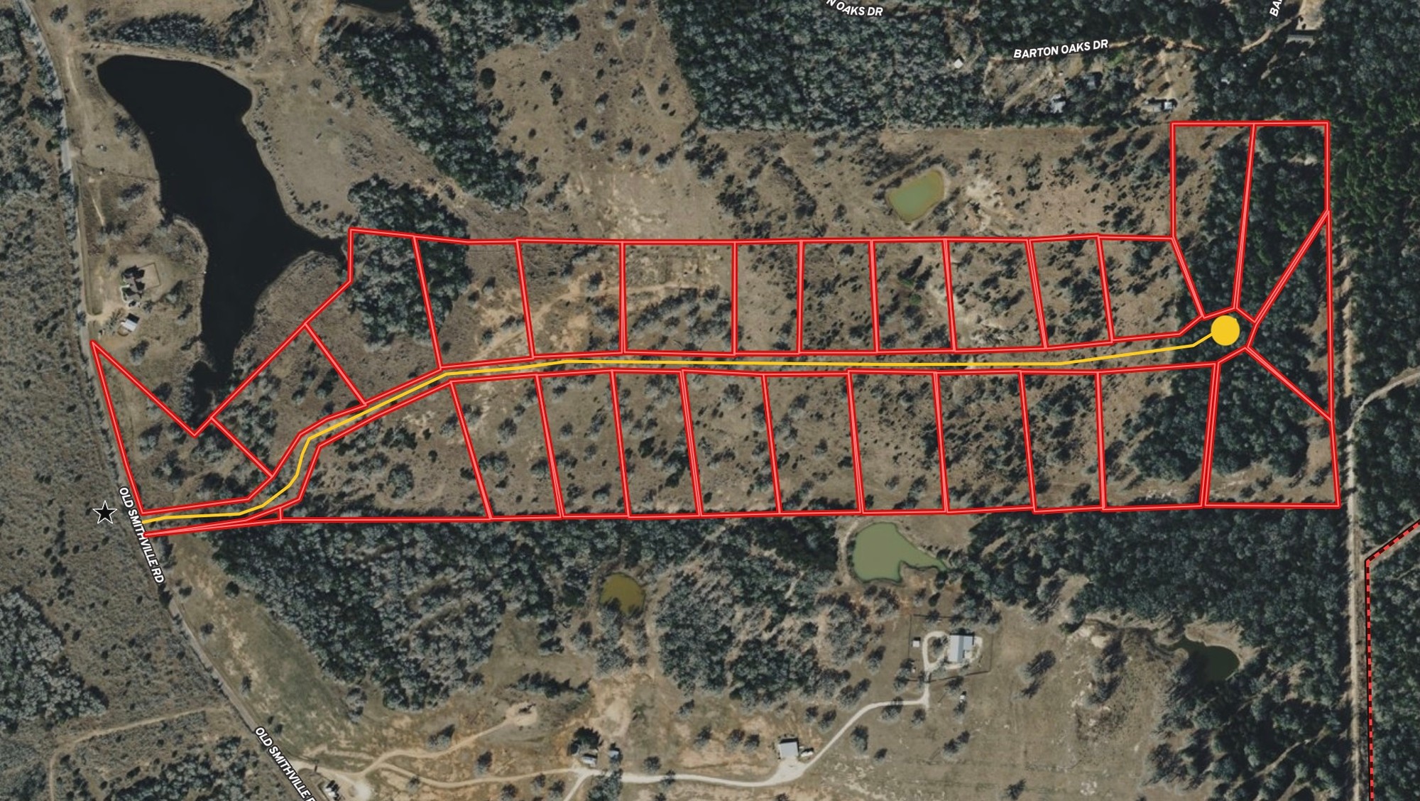 Smithville property with planned subdivision tracts — concept