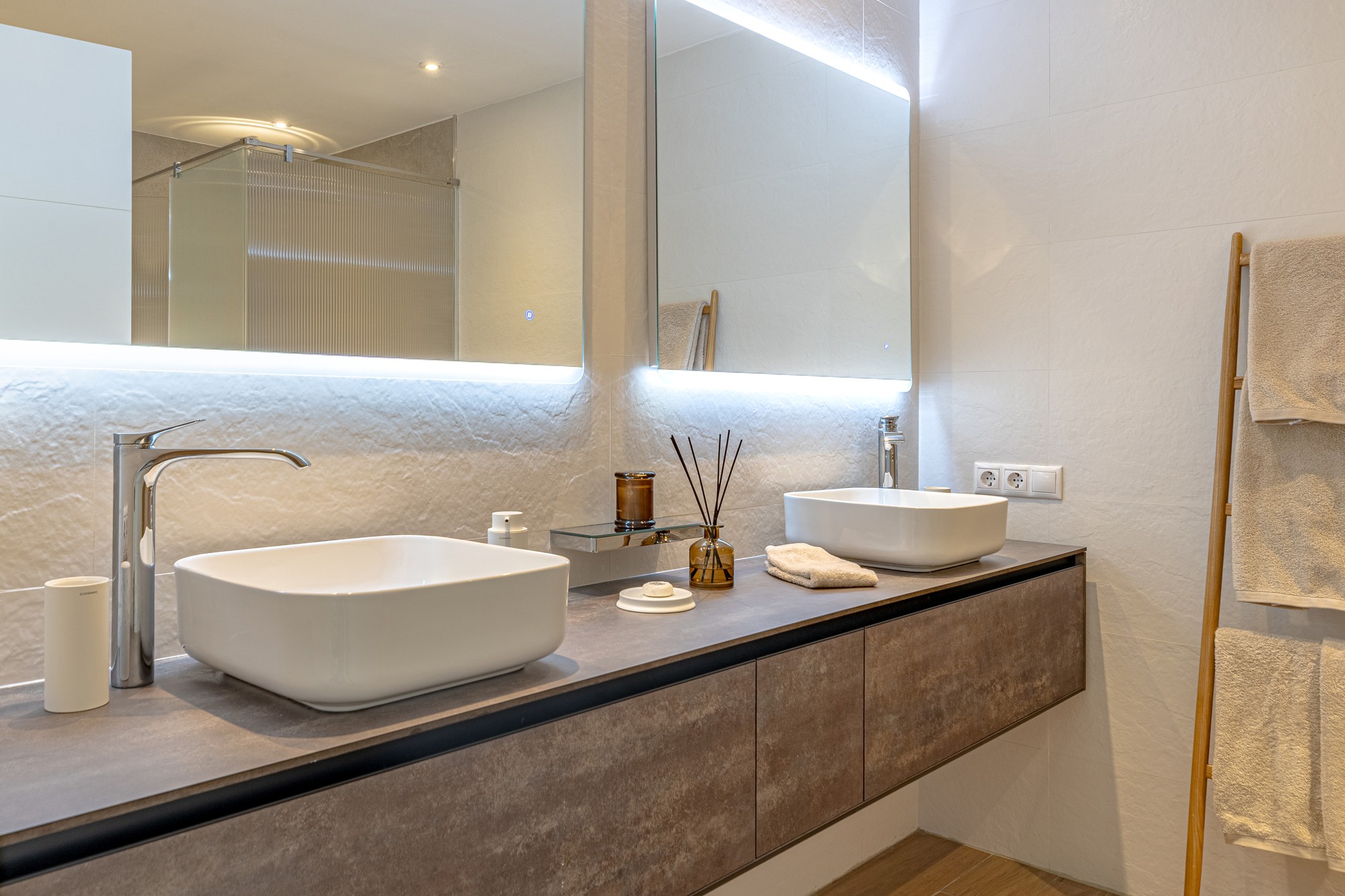 Bright bathroom with walk-in shower