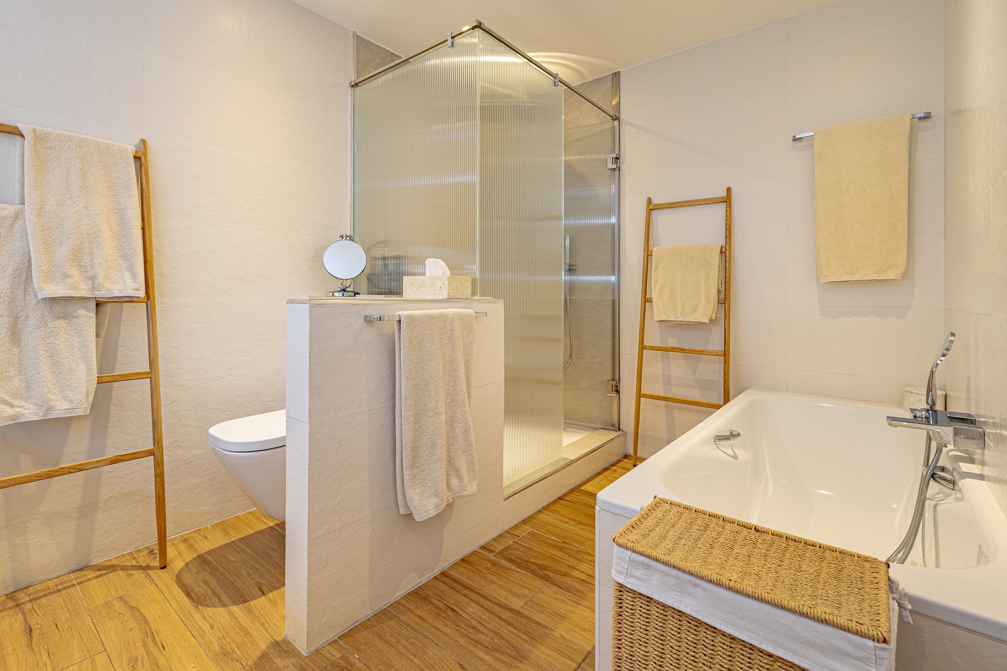 Bathroom with bath and shower
