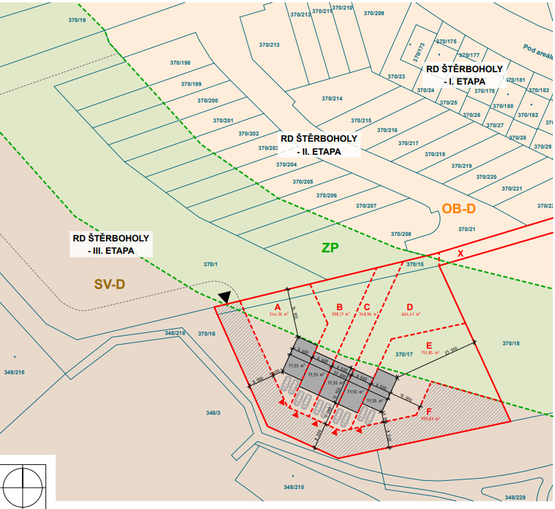 Situační výkres návrhu zástavby na Parcele II, parc. č. 370/17
