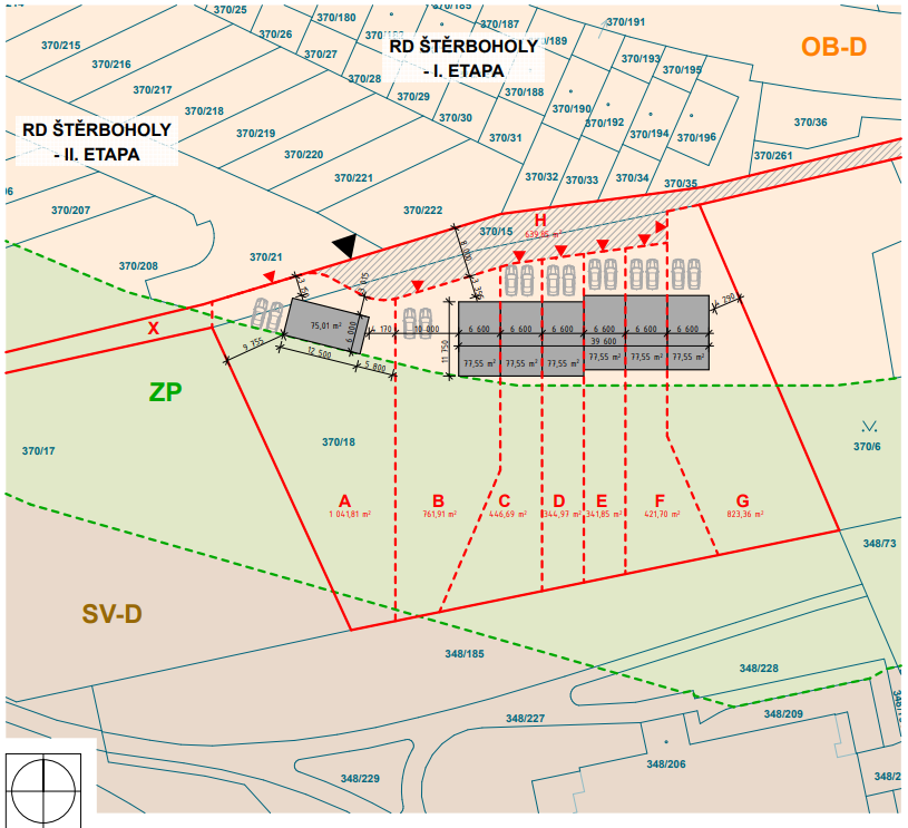Situační výkres návrhu zástavby na Parcele I, parc. č. 370/18
