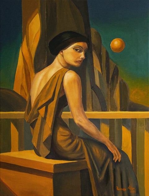Transmission — original oil painting by Ramsay Allan (68 × 52 cm, 2026)