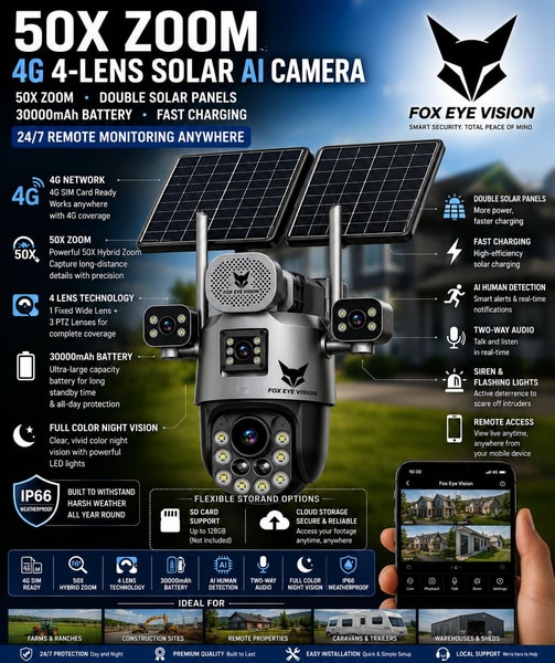 50X Zoom 4G 4-Lens Solar Camera