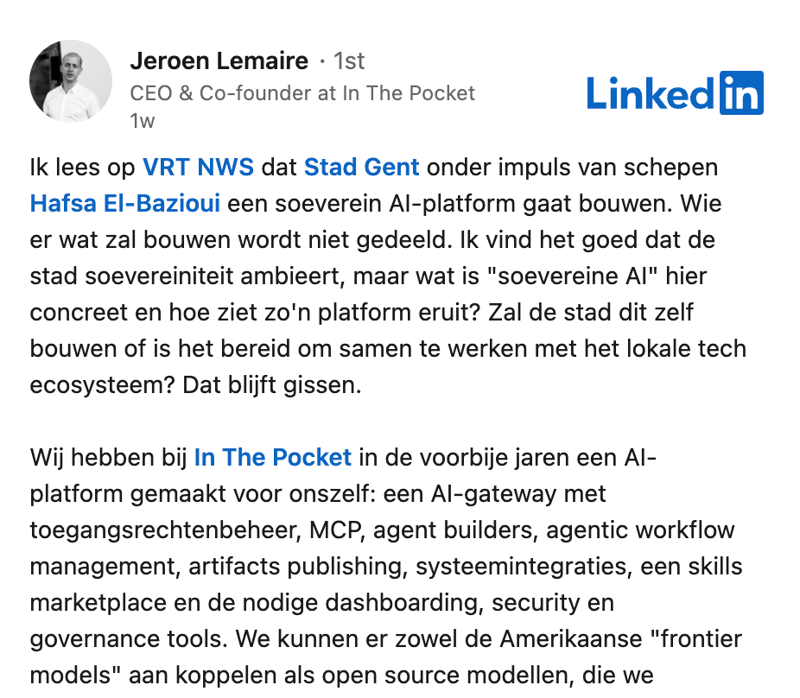 Soevereine AI voor Gent? Dan ook met Gentse bedrijven.