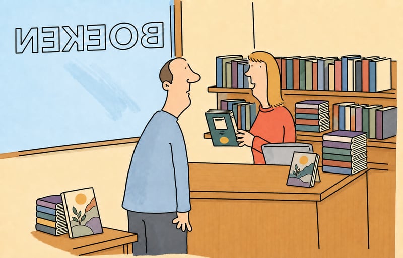 Je kan ook naar huis gaan, het boek online bestellen en hier komen ophalen, ...dat is goedkoper.