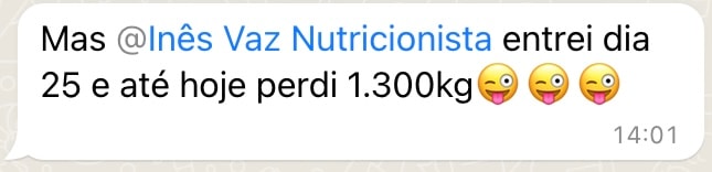 Mensagem cliente — perdeu 1.3kg