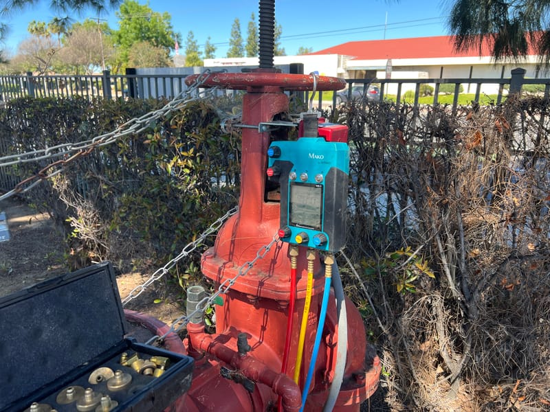 Large outdoor backflow preventer assembly annual testing