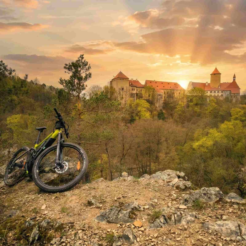 Cycling along Brno Reservoir at sunset
