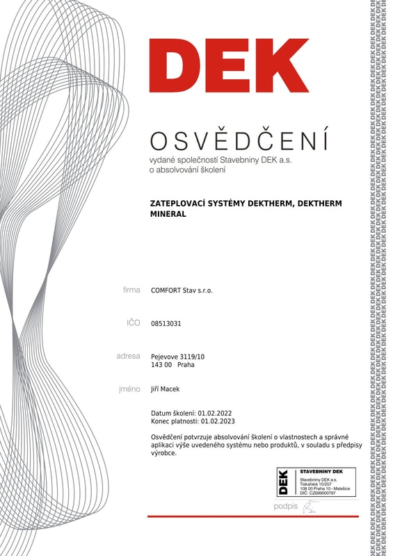 Osvědčení DEK ETICS
