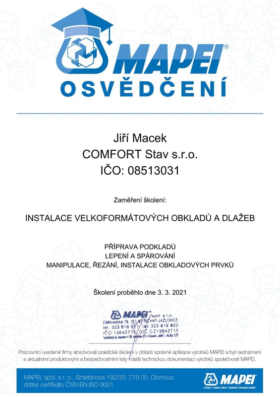 Certifikát VELKOFORMÁTY