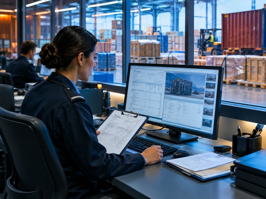 Custran customs operations desk overlooking a warehouse