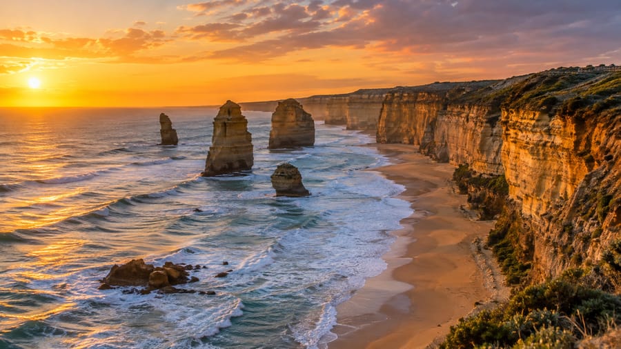 The Twelve Apostles along the Great Ocean Road at sunset