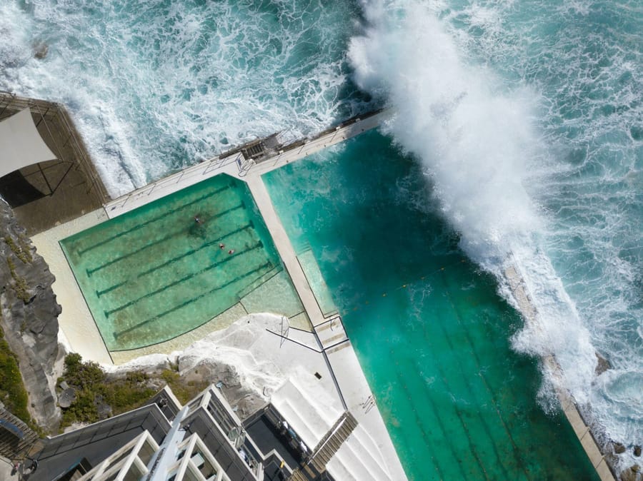 Aerial view of Bondi beach iceberg one of the best things to do in bondi beach
