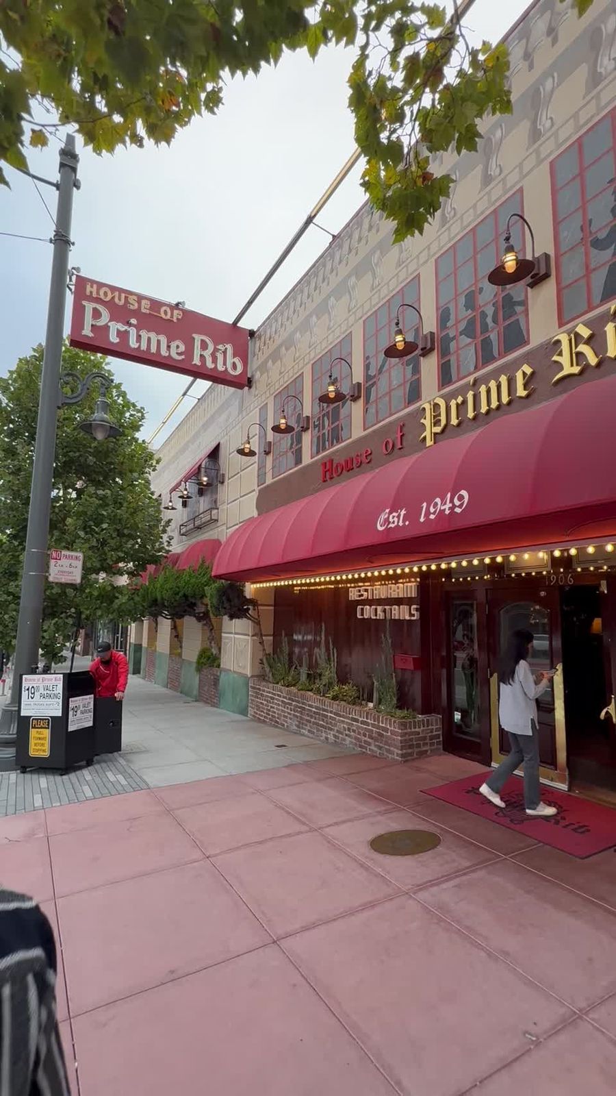 The House of Prime Rib sign and red awnings on Van Ness Avenue in San Francisco