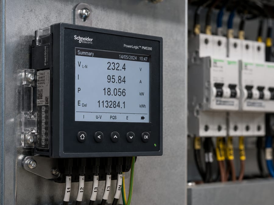 Měřicí přístroj Schneider Electric PowerLogic PM5350 v rozvaděči pro monitoring čtvrthodinového maxima