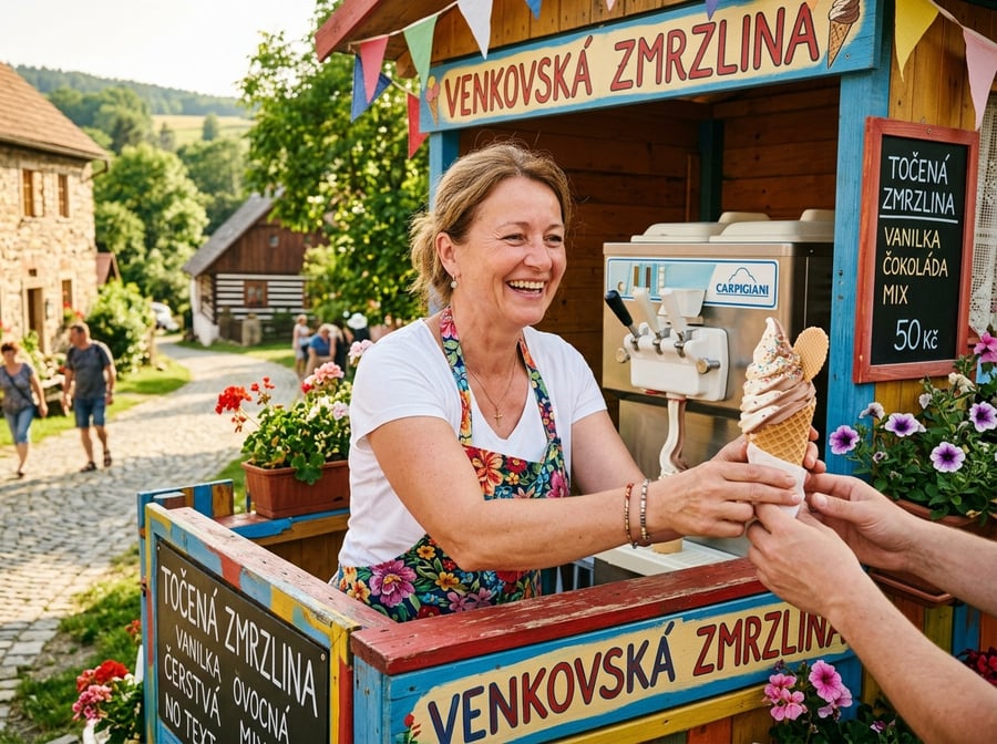Točení zmrzliny na výdejním okénku ZmRRRzka z Báčka