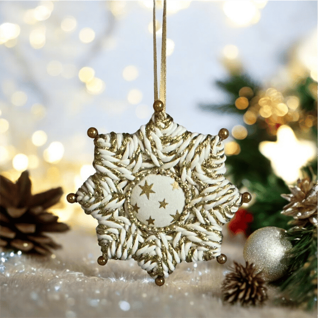 Handmade Twisted Cord Snowflake Christmas Ornament — 10cm Festive Hanging Decoration