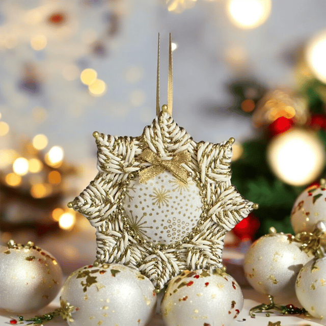 Handmade Twisted Cord Snowflake Christmas Ornament — 13cm Festive Hanging Decoration