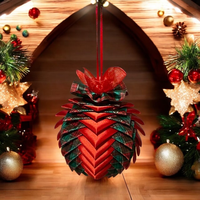 Handmade Ribbon Christmas Bauble — Festive Tree Ornament
