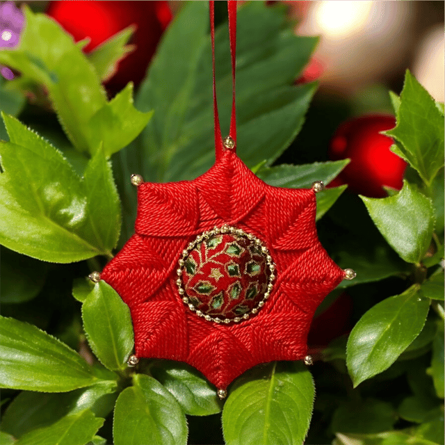 Handmade Yarn Star Christmas Tree Ornament — 9cm Festive Hanging Decoration