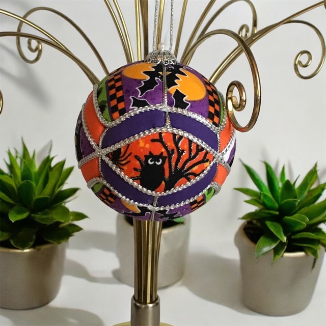 Handmade Purple Halloween Fabric Bauble — Spooky Autumn Decoration