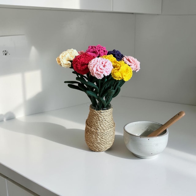 Handmade Crochet Carnation Stems — Everlasting Artificial Flowers