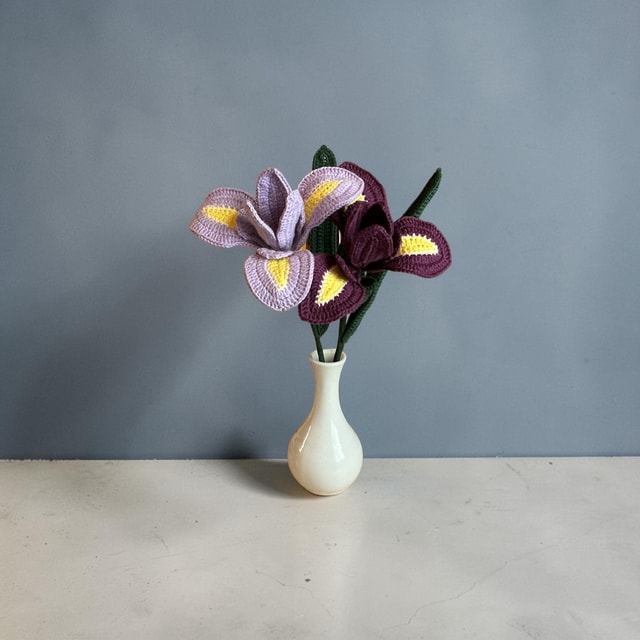Handmade Crochet Iris Flower Stems — Everlasting Artificial Flowers