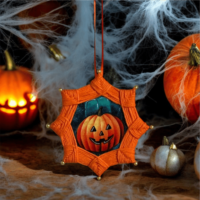 Handmade Orange Pumpkin Halloween Hanging Decoration — Autumn Ornament