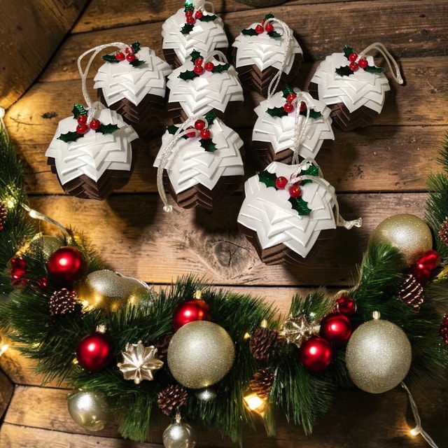Handmade Ribbon Christmas Pudding Decoration 6cm — Festive Tree Ornament