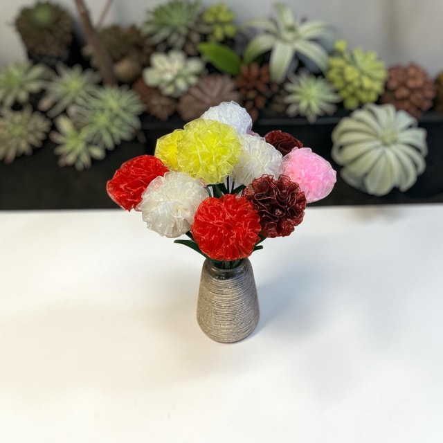 Handmade Organza Ribbon Carnation Flower — Single Stem Everlasting Artificial Flower