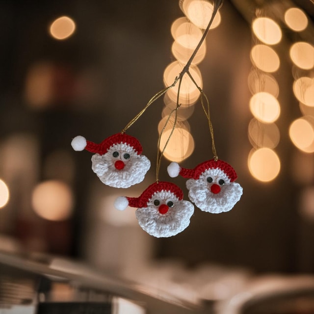 Handmade Crochet Santa Hanging Tree Decorations — Cotton Festive Ornaments