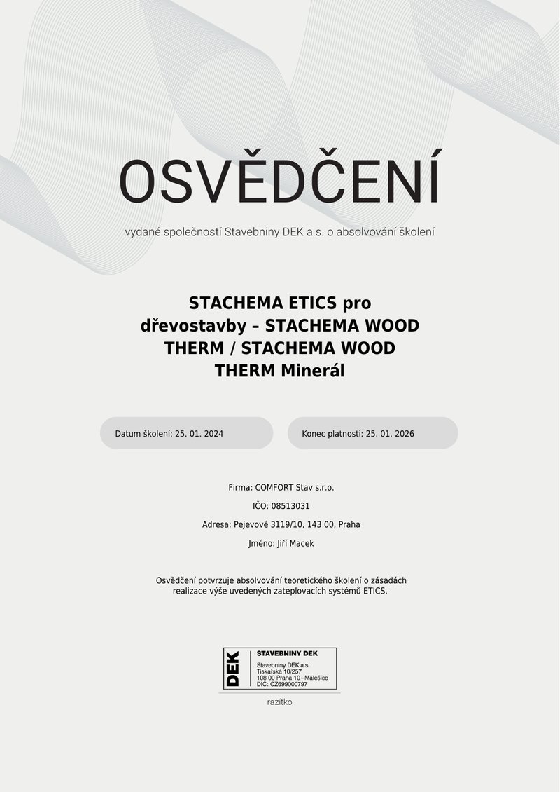 Osvědčení Stachema ETICS DEK