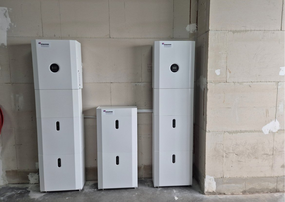 Thuisbatterijsysteem wit geplaatst tegen een buitenmuur