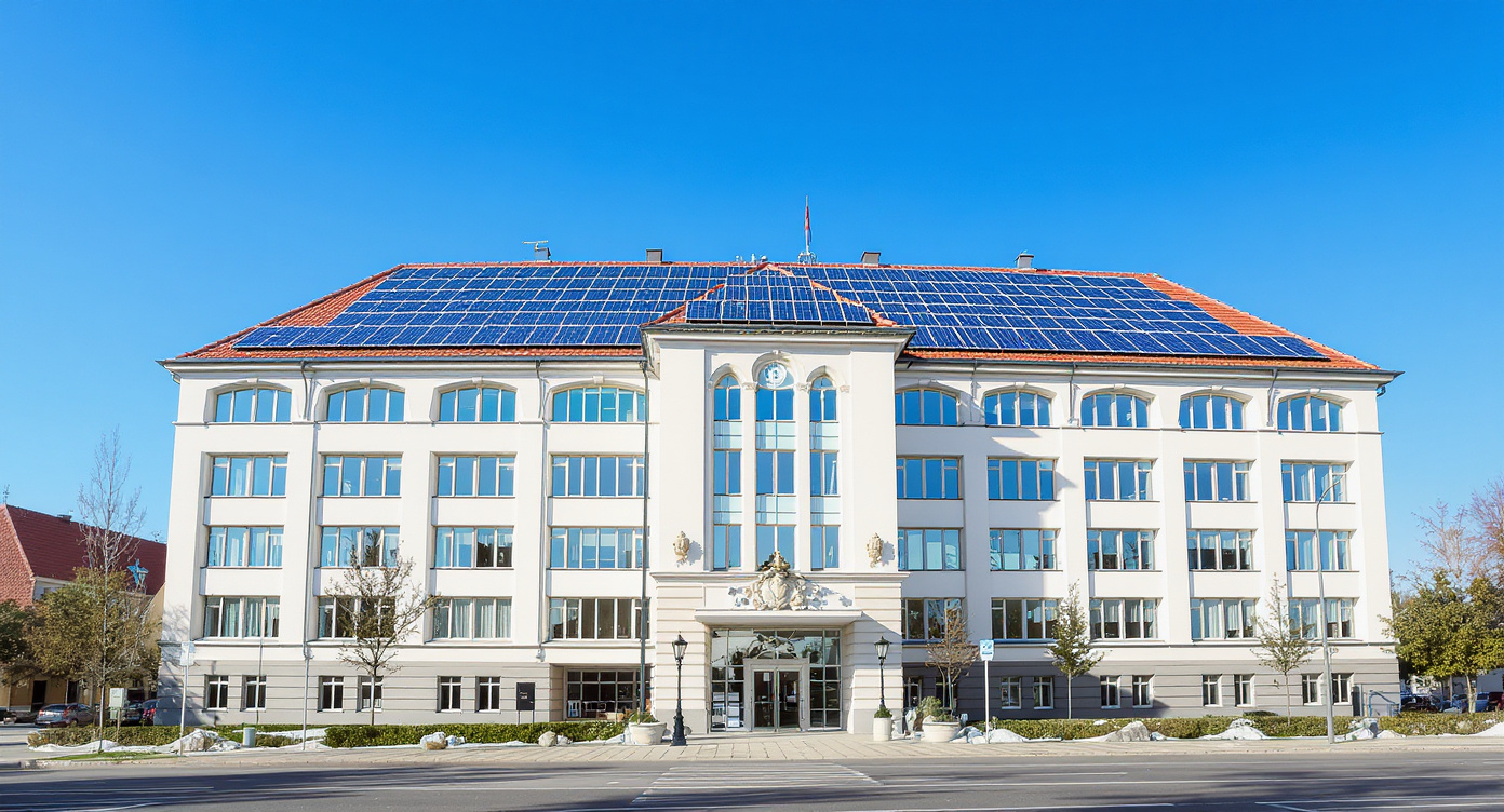 Městská budova s solárními panely