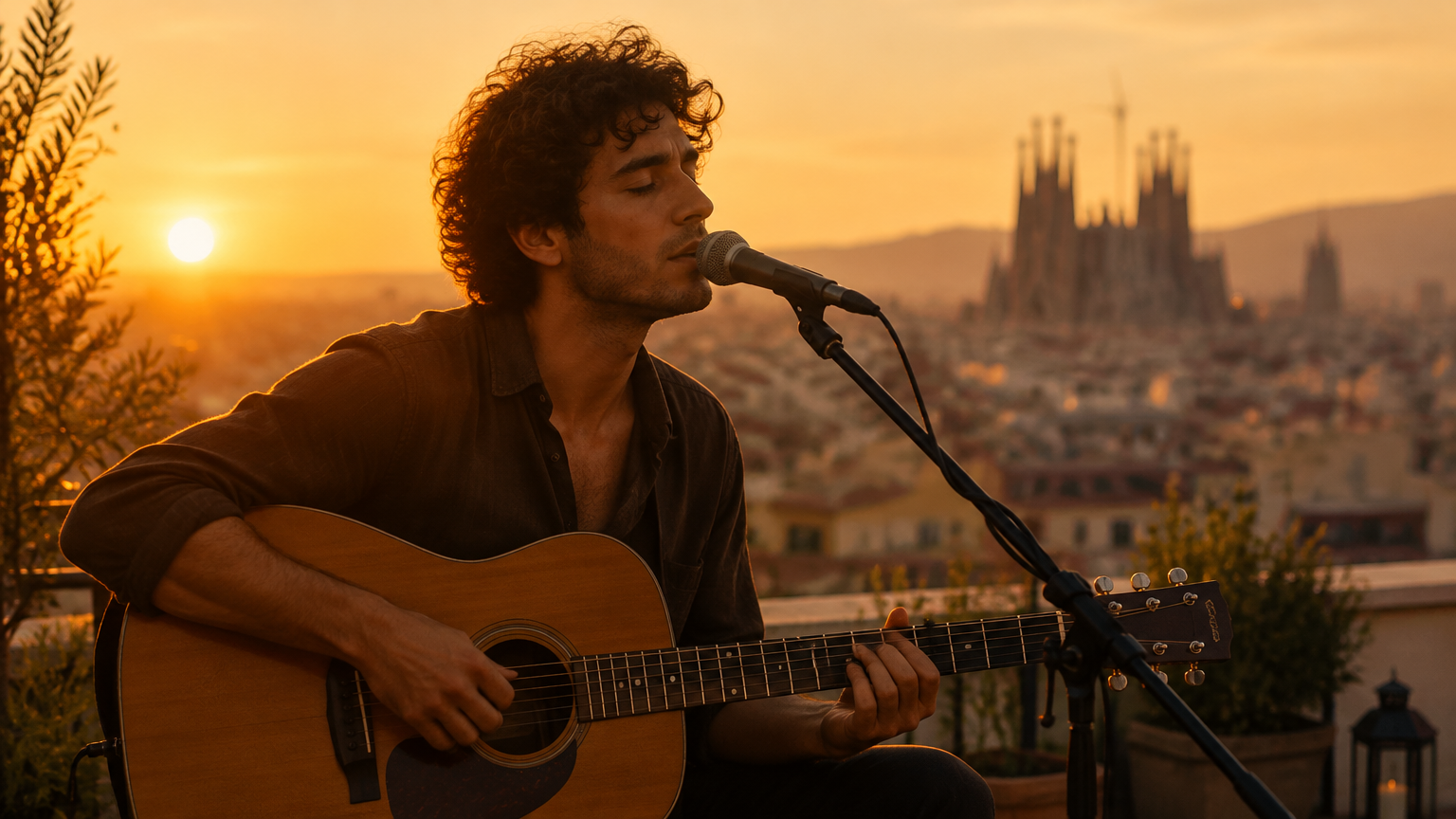 Sesión acústica al atardecer en Barcelona