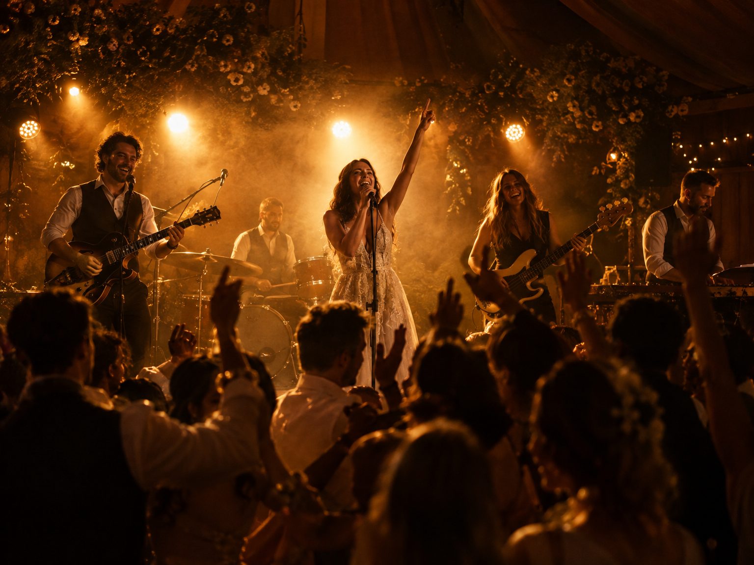 Banda completa durante una fiesta de celebración