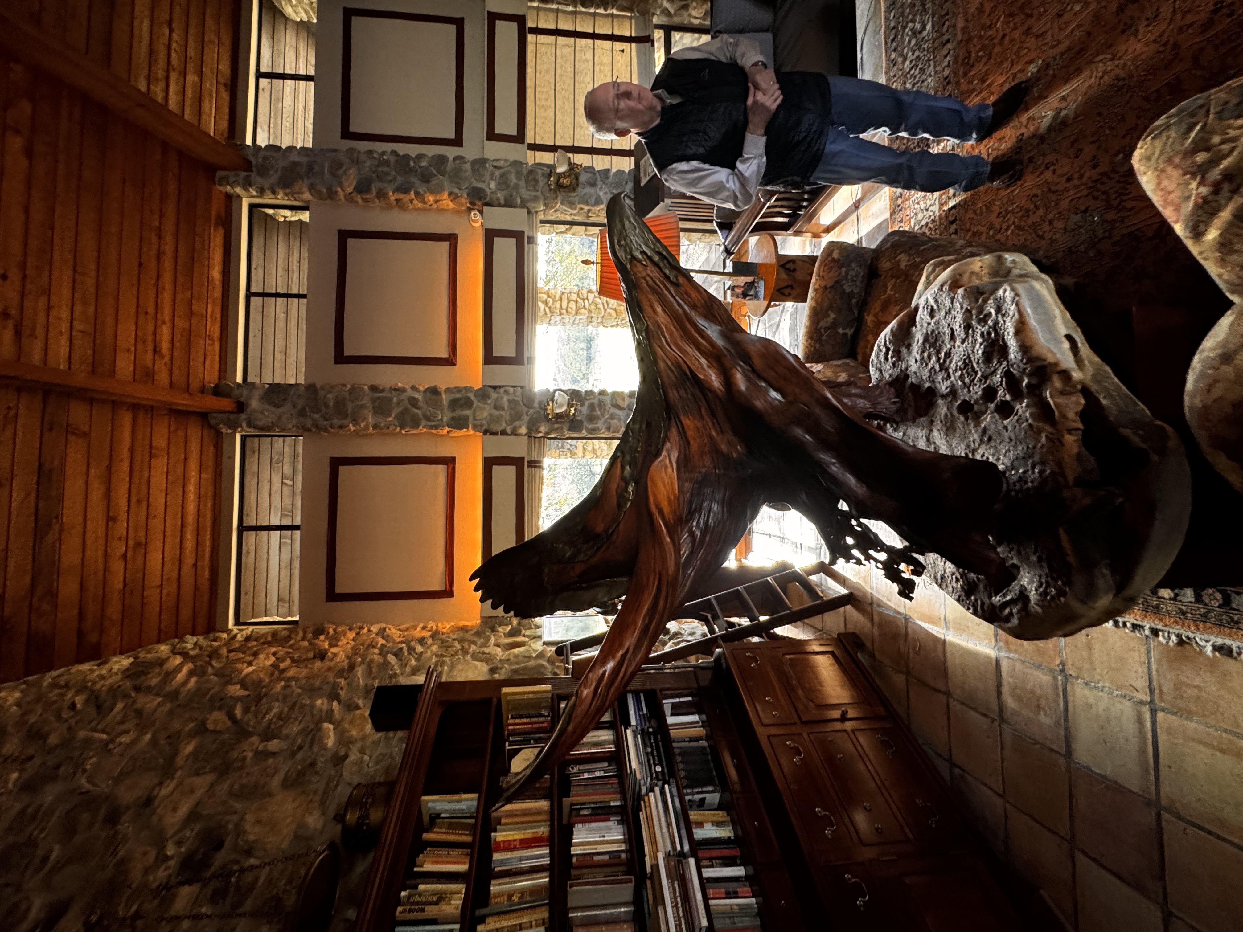 Dramatic sculpture in luxury library setting