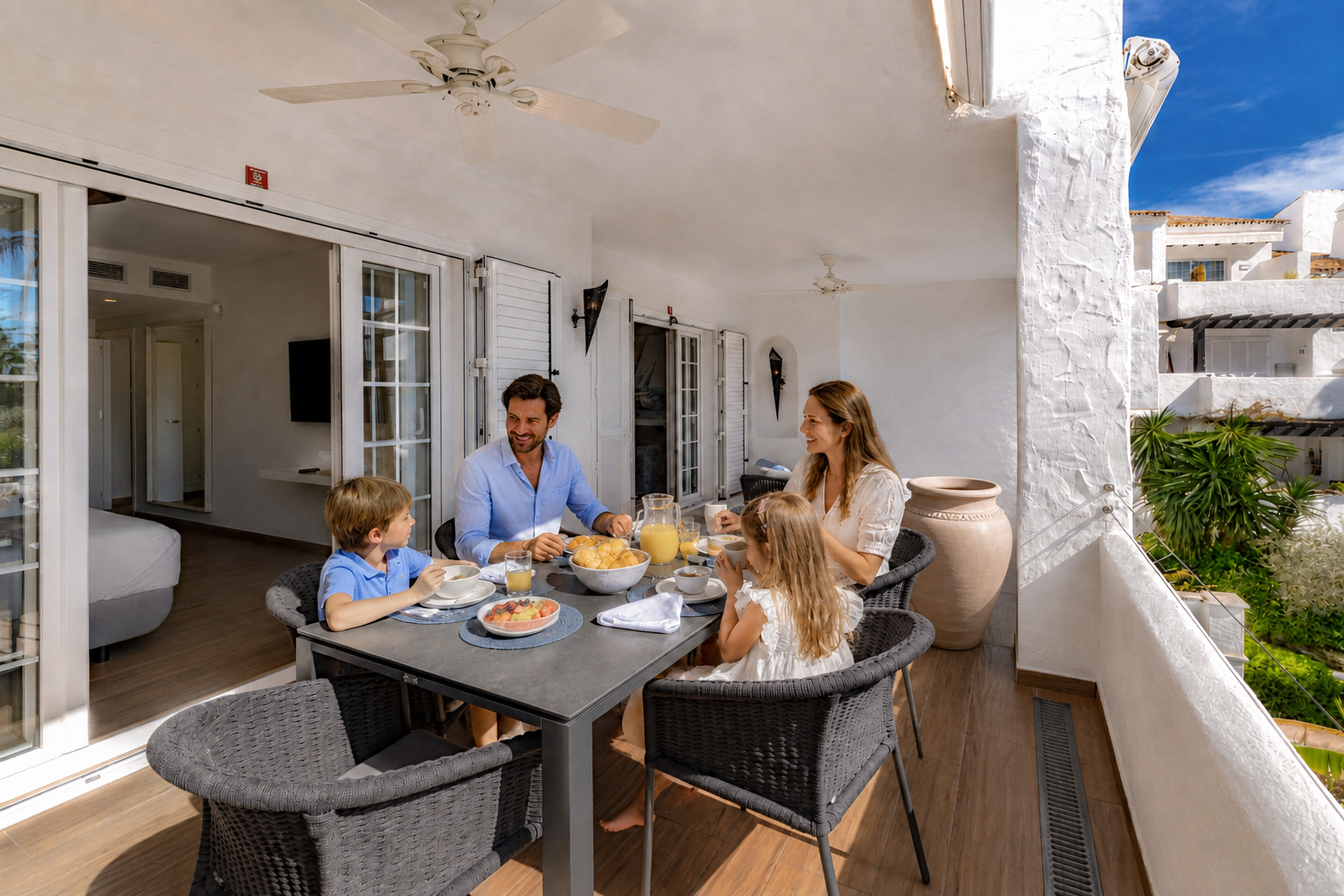Enjoying breakfast on the terrace