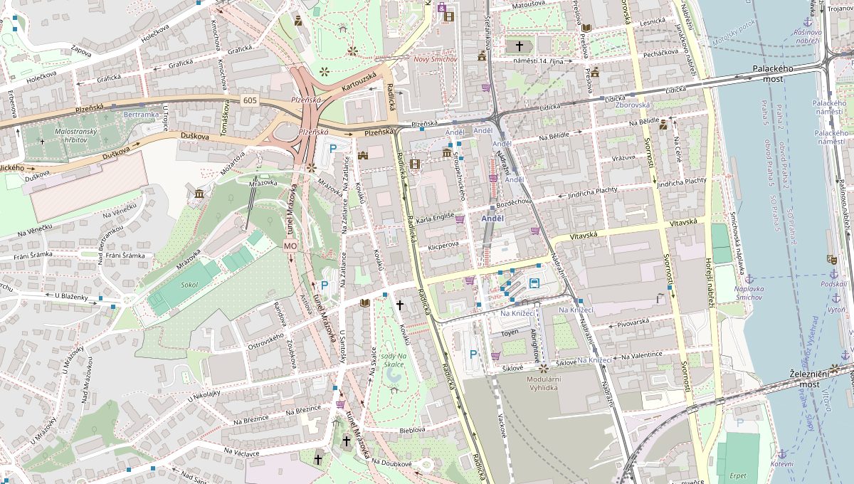 Mapa okolí pobočky Praha 5 – Anděl