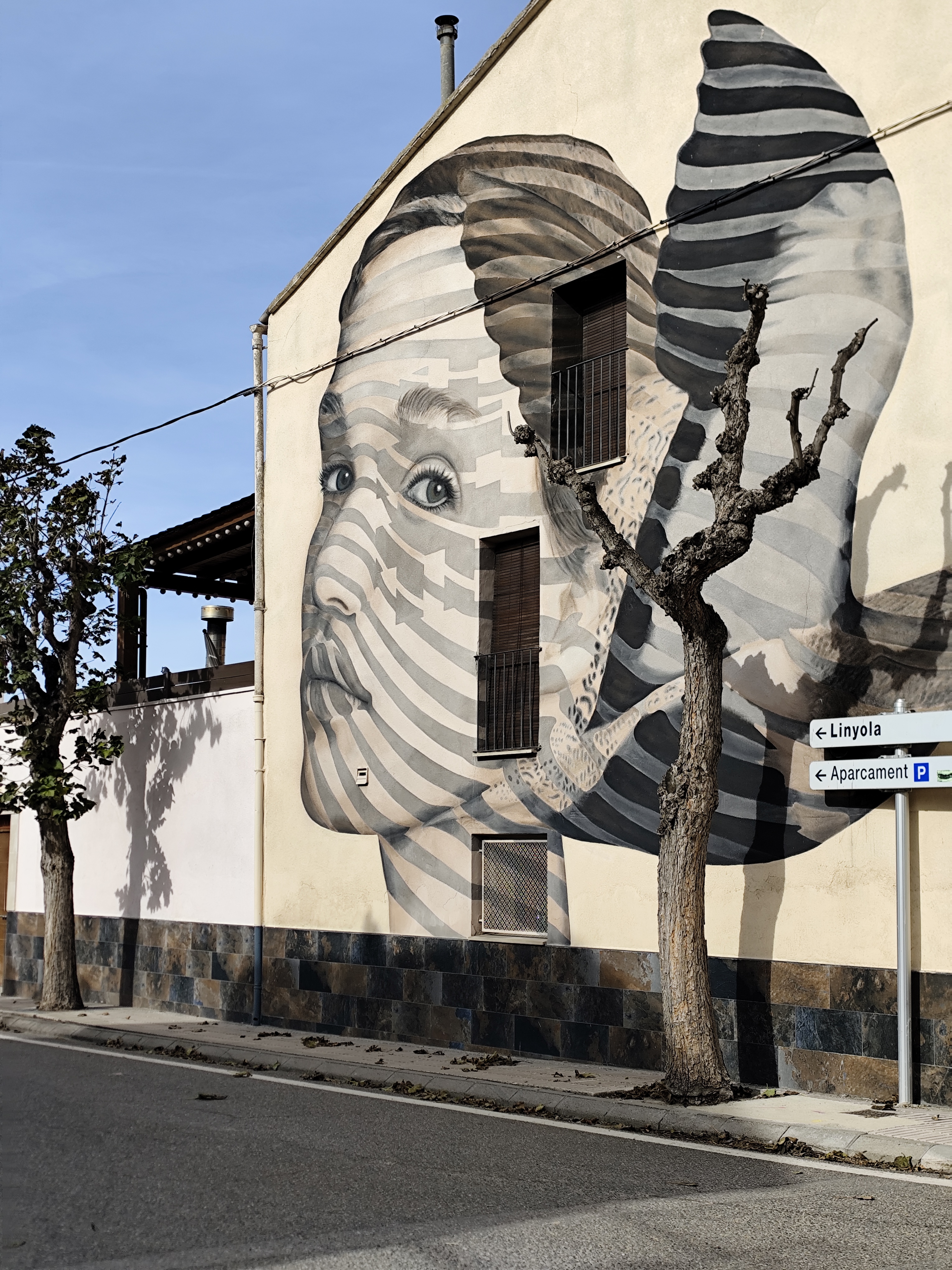Murales rurales: un hombre entre hojas de maíz y cosechadoras en blanco y negro, Penelles