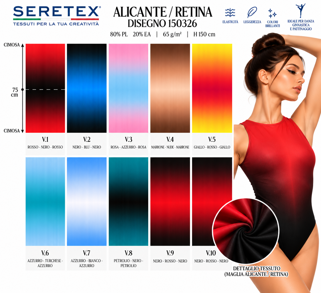 Cartella colori Lycra stampata - Disegni sfumature