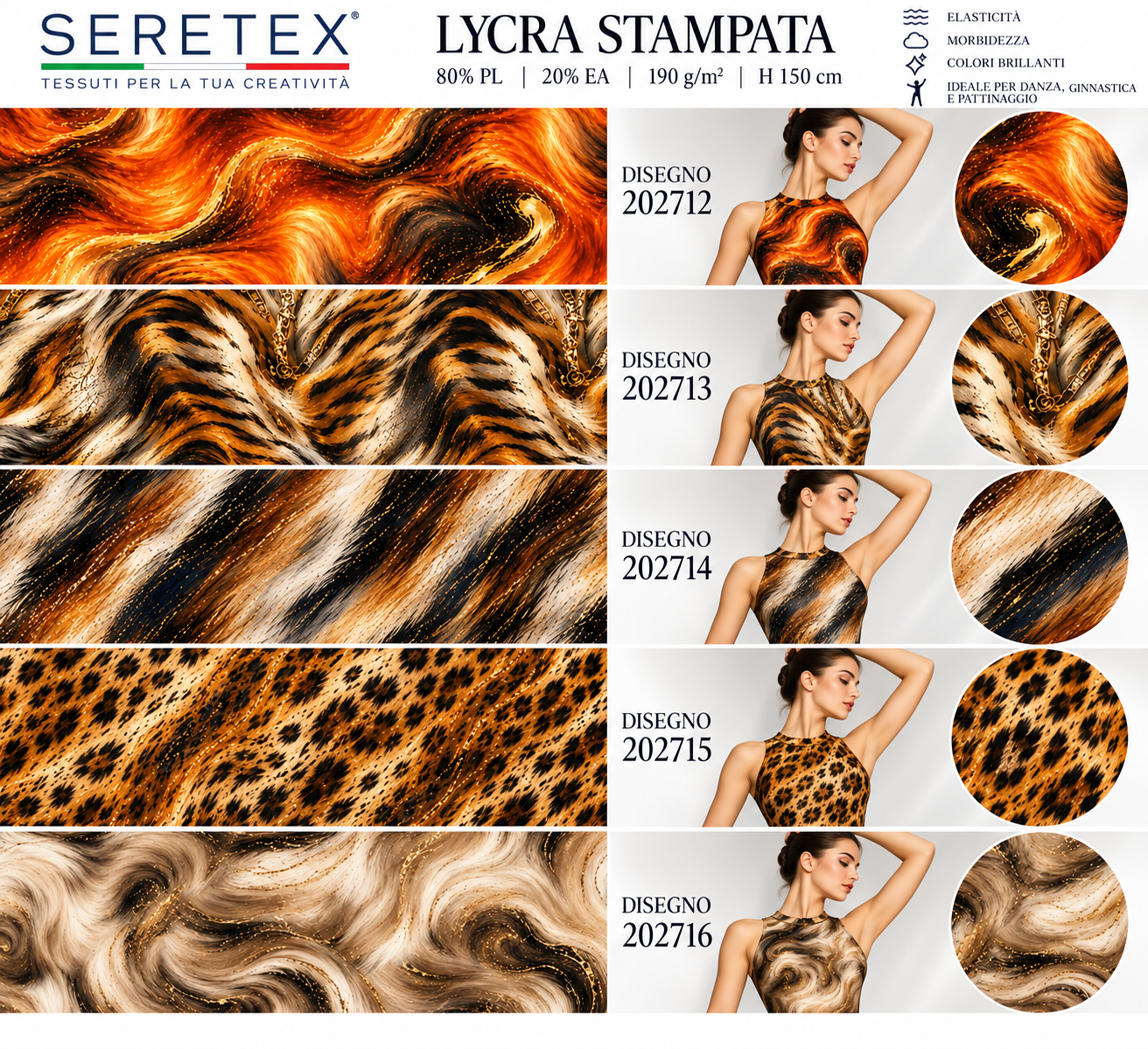 Cartella colori Lycra stampata - Disegni Pelli