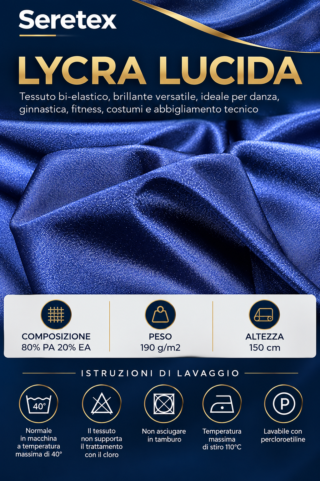 Cartella colori Lycra lucida - Eleganza blu e oro