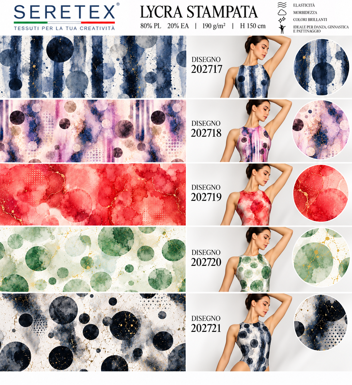 Cartella colori Lycra stampata - Disegni pois