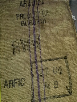 Burundi origin coffee sack at Beantiful roasting facility