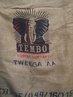 Tembo AA Tanzania origin coffee sack at Beantiful roasting facility